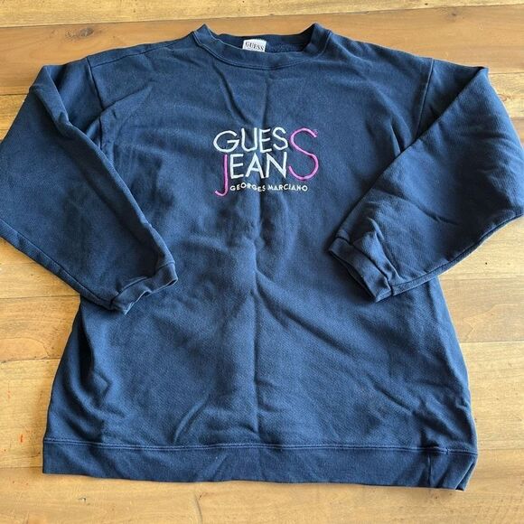 Vintage Guess Jeans Navy Crewneck Sweatshirt Made in USA Size M - Picture 1 of 8
